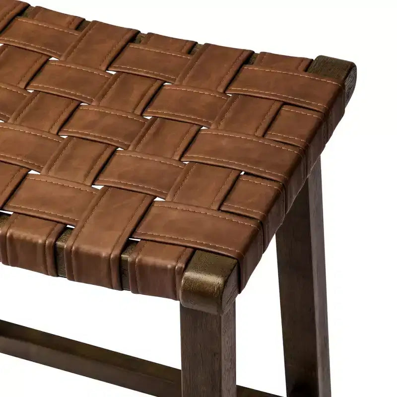 Tabouret de comptoir sans dossier avec assise en similicuir tressé à la main – Hauteur 63,5 cm