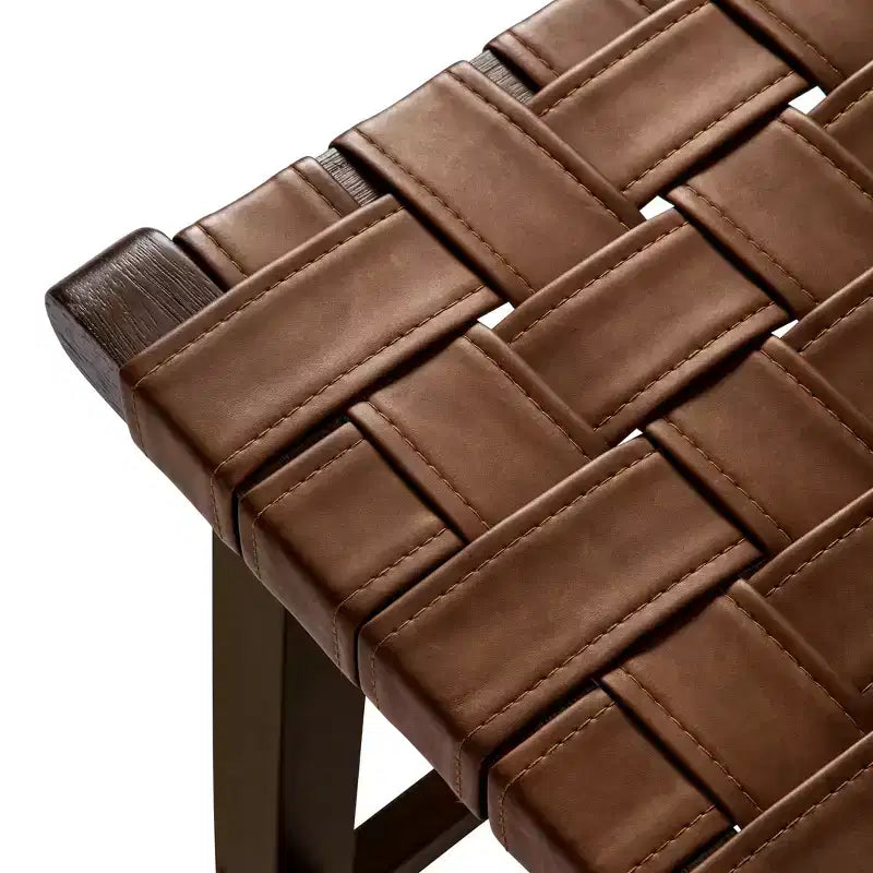 Tabouret de comptoir sans dossier avec assise en similicuir tressé à la main – Hauteur 63,5 cm