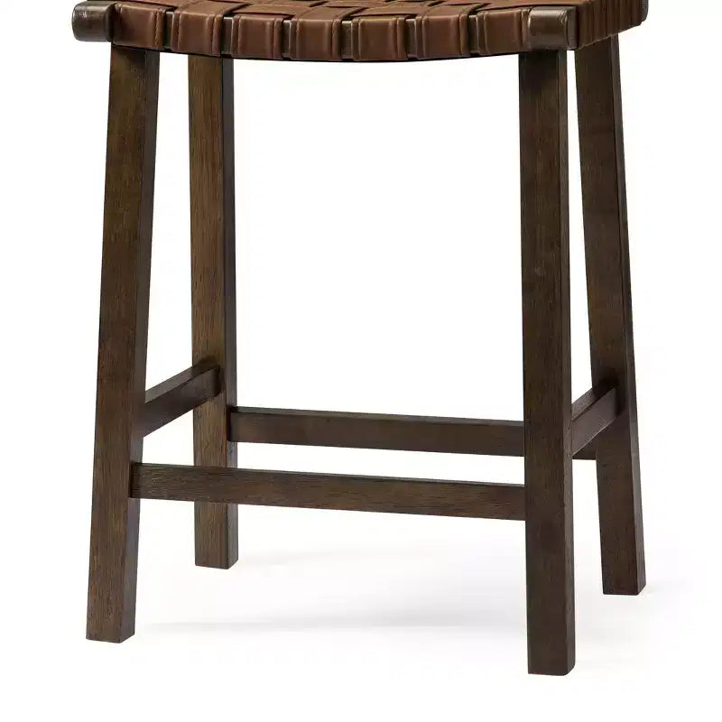 Tabouret de comptoir sans dossier avec assise en similicuir tressé à la main – Hauteur 63,5 cm