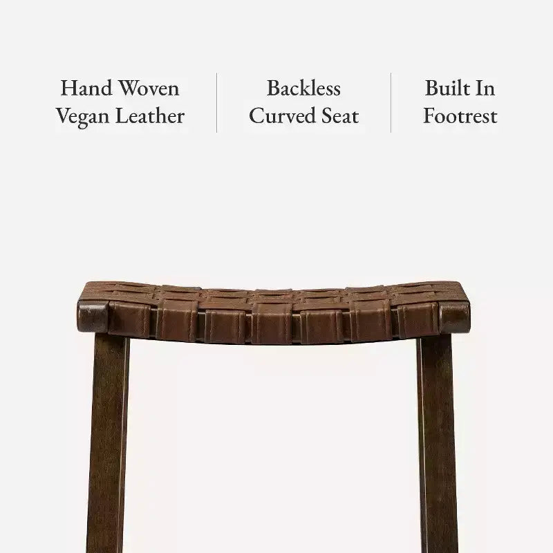 Tabouret de comptoir sans dossier avec assise en similicuir tressé à la main – Hauteur 63,5 cm