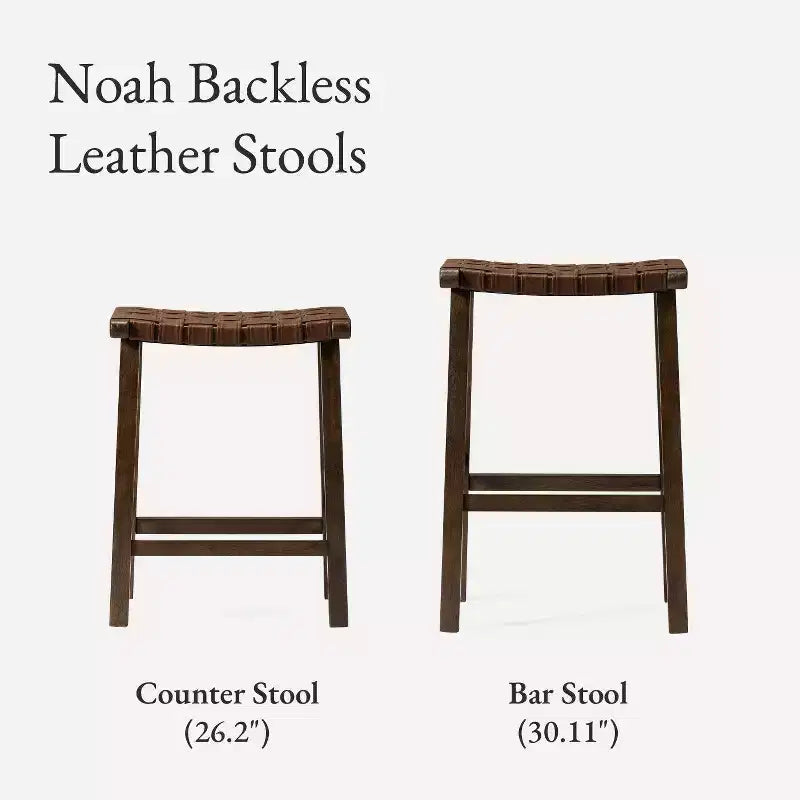 Tabouret de comptoir sans dossier avec assise en similicuir tressé à la main – Hauteur 63,5 cm