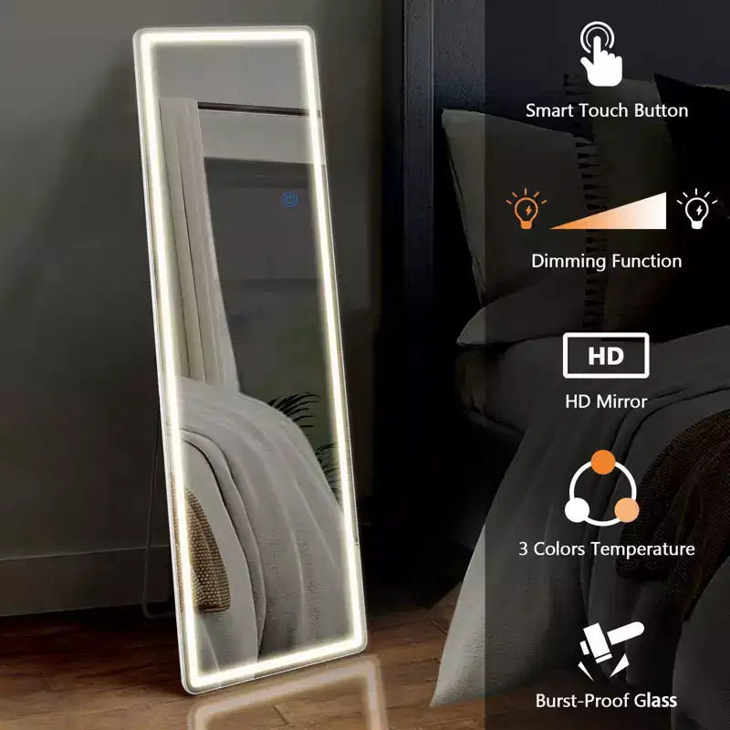 Miroir de courtoisie à LED réglable 64x21" avec luminosité variable – Blanc