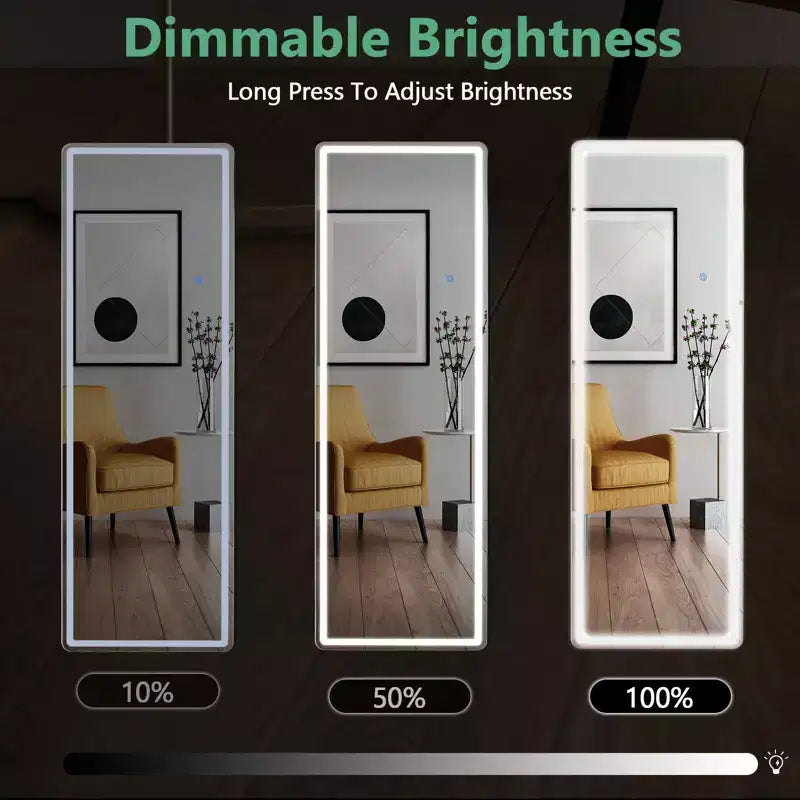 Miroir de courtoisie à LED réglable 64x21" avec luminosité variable – Blanc