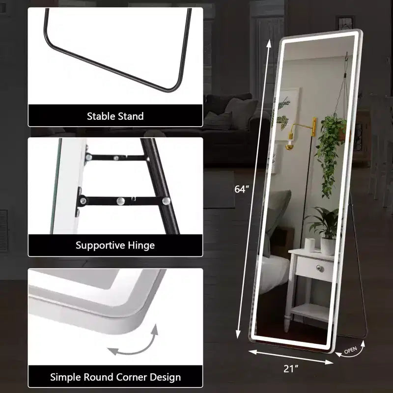 Miroir de courtoisie à LED réglable 64x21" avec luminosité variable – Blanc