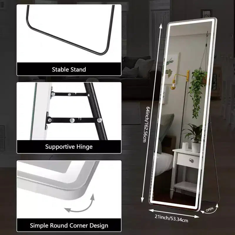 Miroir de courtoisie à LED réglable 64x21" avec luminosité variable – Blanc