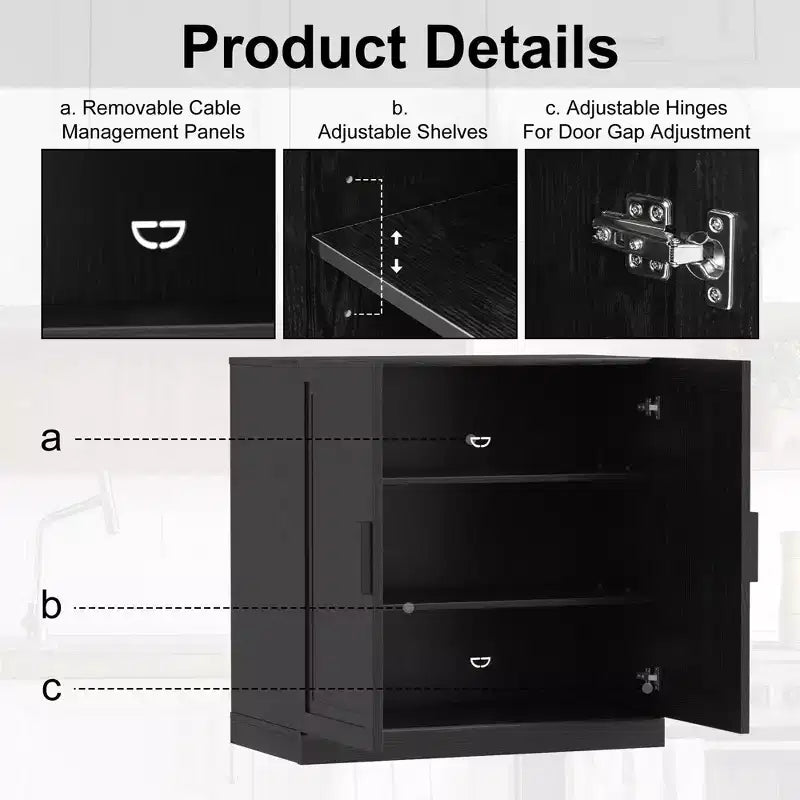 Meuble de rangement décoratif noir à 2 portes de 36 po – Lot de 2