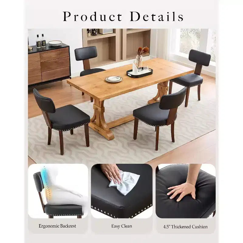 Chaises de salle à manger modernes en tissu avec structure en bois massif et garniture cloutée – Lot de 2