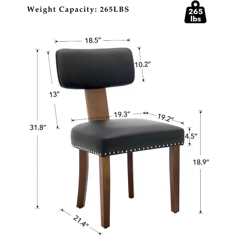 Chaises de salle à manger modernes en tissu avec structure en bois massif et garniture cloutée – Lot de 2