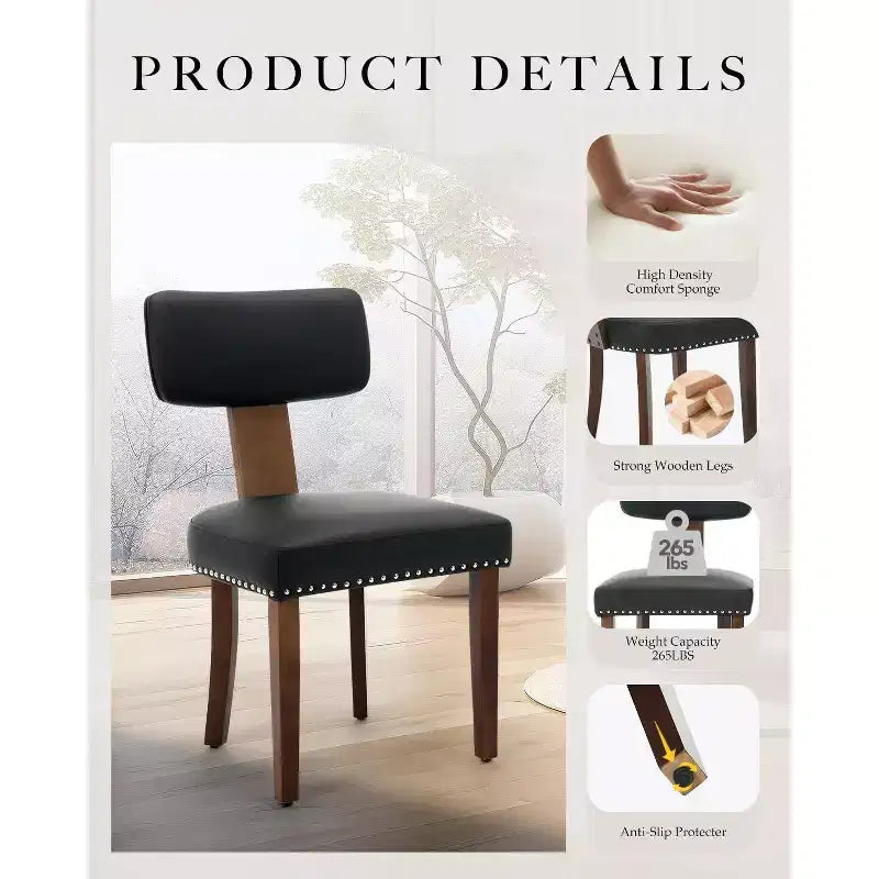 Chaises de salle à manger modernes en tissu avec structure en bois massif et garniture cloutée – Lot de 2