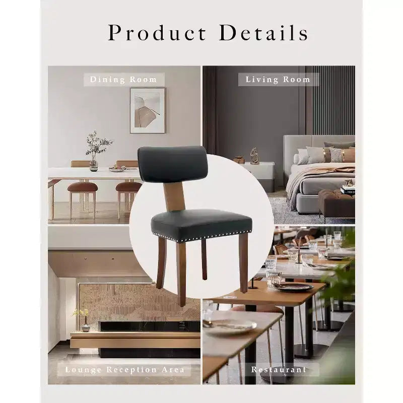 Chaises de salle à manger modernes en tissu avec structure en bois massif et garniture cloutée – Lot de 2
