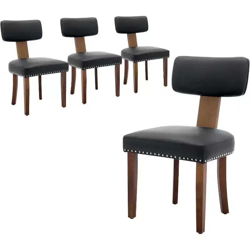 Chaises de salle à manger modernes en tissu avec structure en bois massif et garniture cloutée – Lot de 2