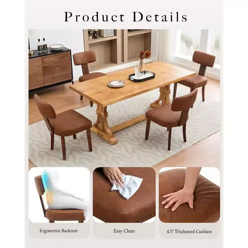 Chaises de salle à manger modernes en tissu avec structure en bois massif et garniture cloutée – Lot de 2