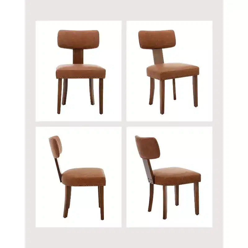 Chaises de salle à manger modernes en tissu avec structure en bois massif et garniture cloutée – Lot de 2