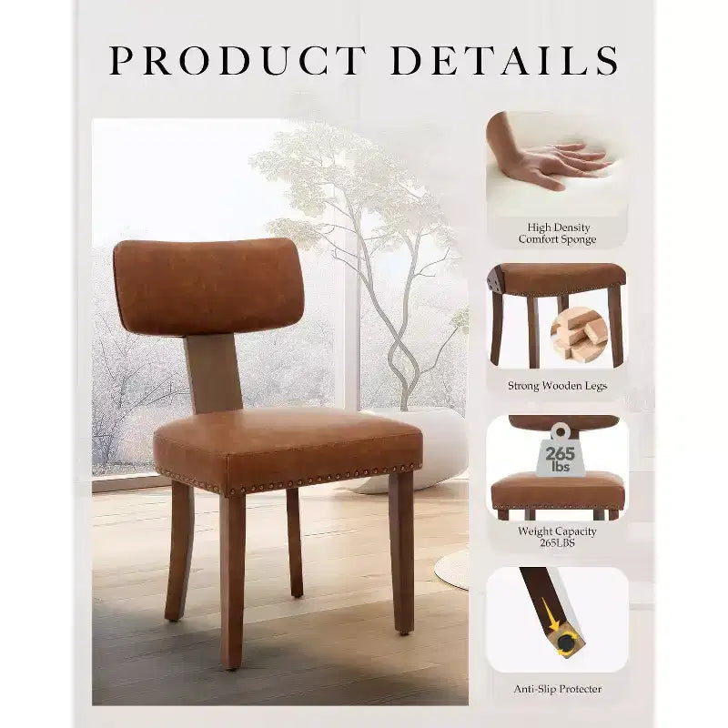 Chaises de salle à manger modernes en tissu avec structure en bois massif et garniture cloutée – Lot de 2