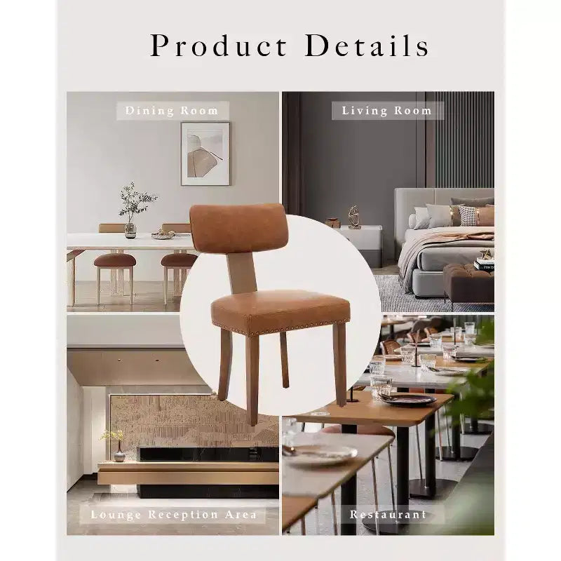 Chaises de salle à manger modernes en tissu avec structure en bois massif et garniture cloutée – Lot de 2