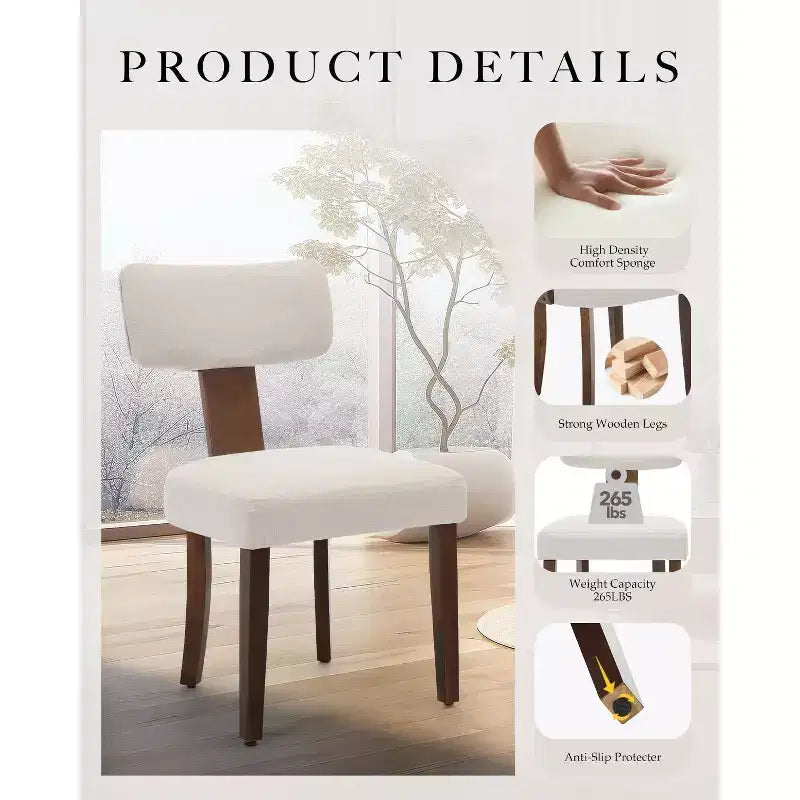 Chaises de salle à manger modernes en tissu avec structure en bois massif et garniture cloutée – Lot de 2