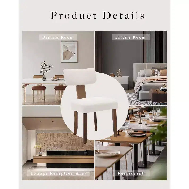 Chaises de salle à manger modernes en tissu avec structure en bois massif et garniture cloutée – Lot de 2