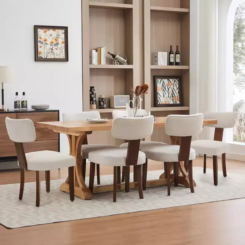 Chaises de salle à manger modernes en tissu avec structure en bois massif et garniture cloutée – Lot de 2
