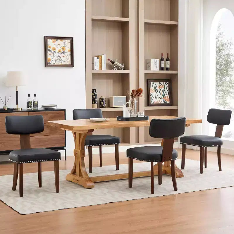 Chaises de salle à manger modernes en tissu avec structure en bois massif et garniture cloutée – Lot de 2