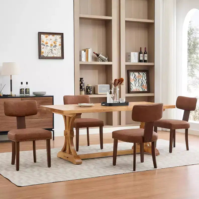 Chaises de salle à manger modernes en tissu avec structure en bois massif et garniture cloutée – Lot de 2