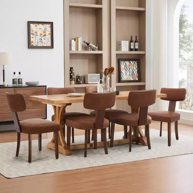Chaises de salle à manger modernes en tissu avec structure en bois massif et garniture cloutée – Lot de 2