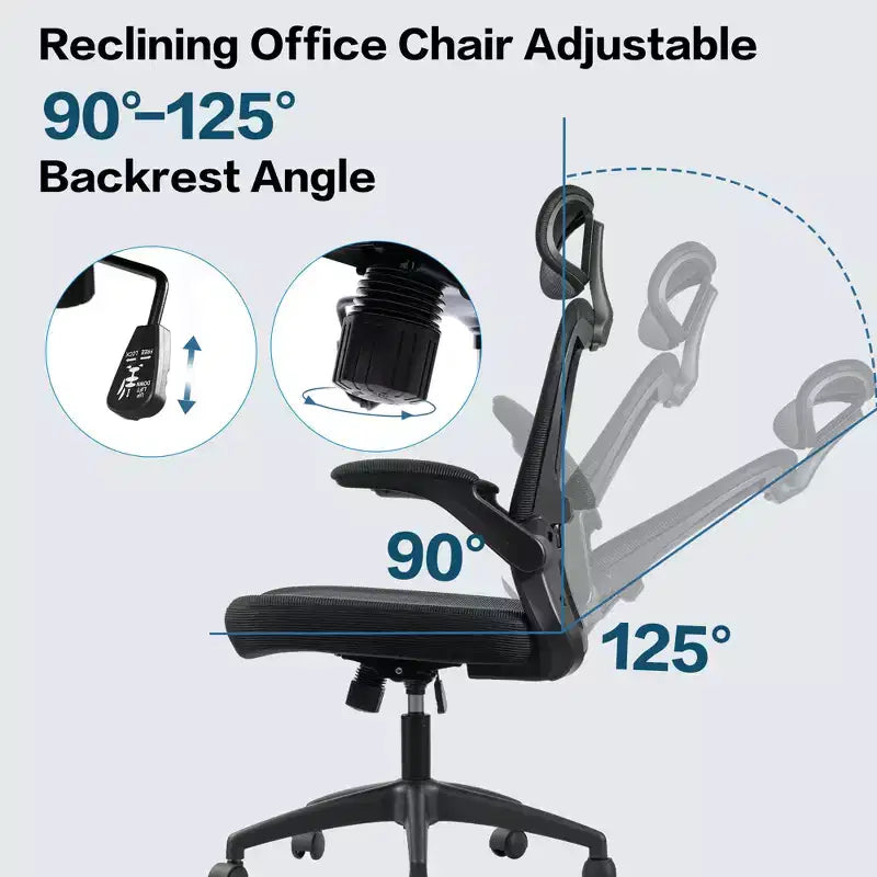 Chaise de bureau ergonomique en maille avec appui-tête, support lombaire et accoudoirs relevables
