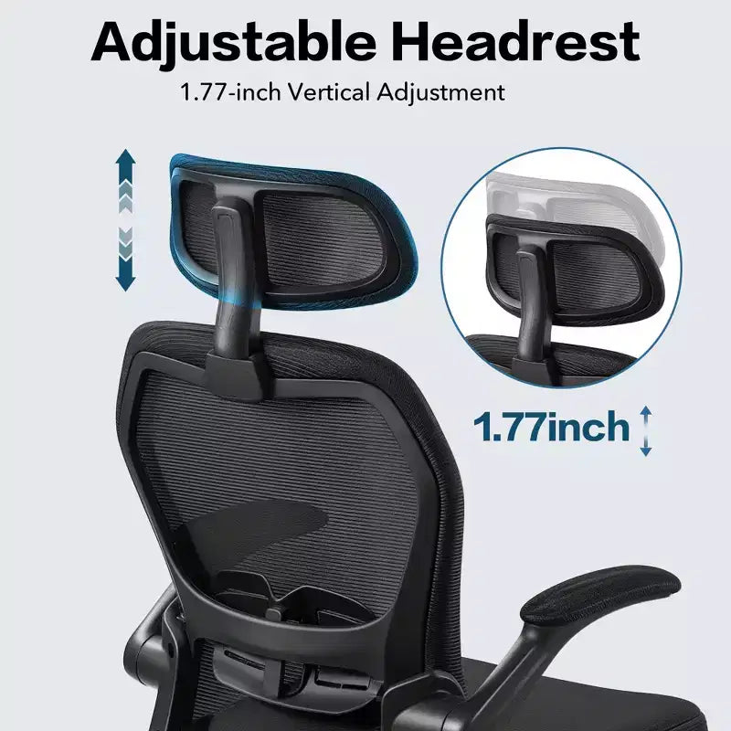 Chaise de bureau ergonomique en maille avec appui-tête, support lombaire et accoudoirs relevables