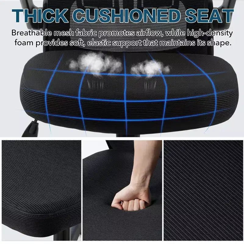 Chaise de bureau ergonomique en maille avec appui-tête, support lombaire et accoudoirs relevables