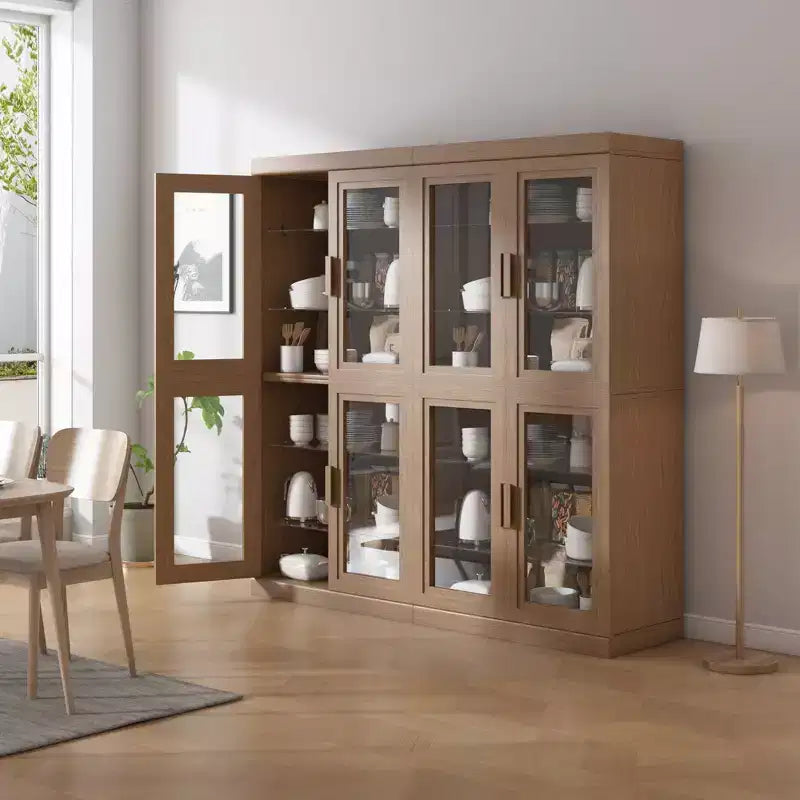 Meuble d'appoint en bois avec portes vitrées et étagères réglables – Grand 157 cm de large