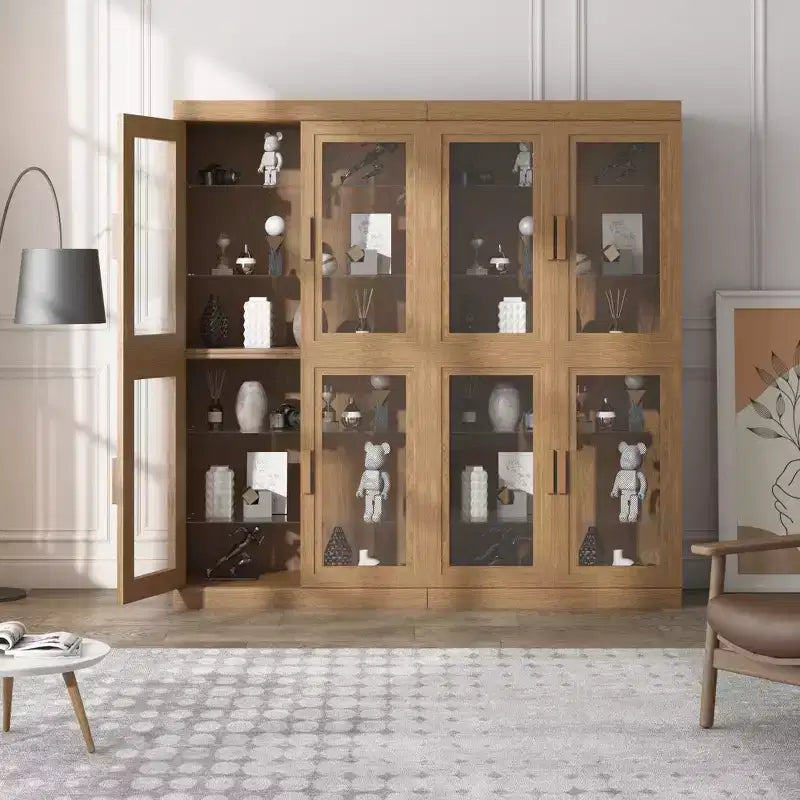 Meuble d'appoint en bois avec portes vitrées et étagères réglables – Grand 157 cm de large