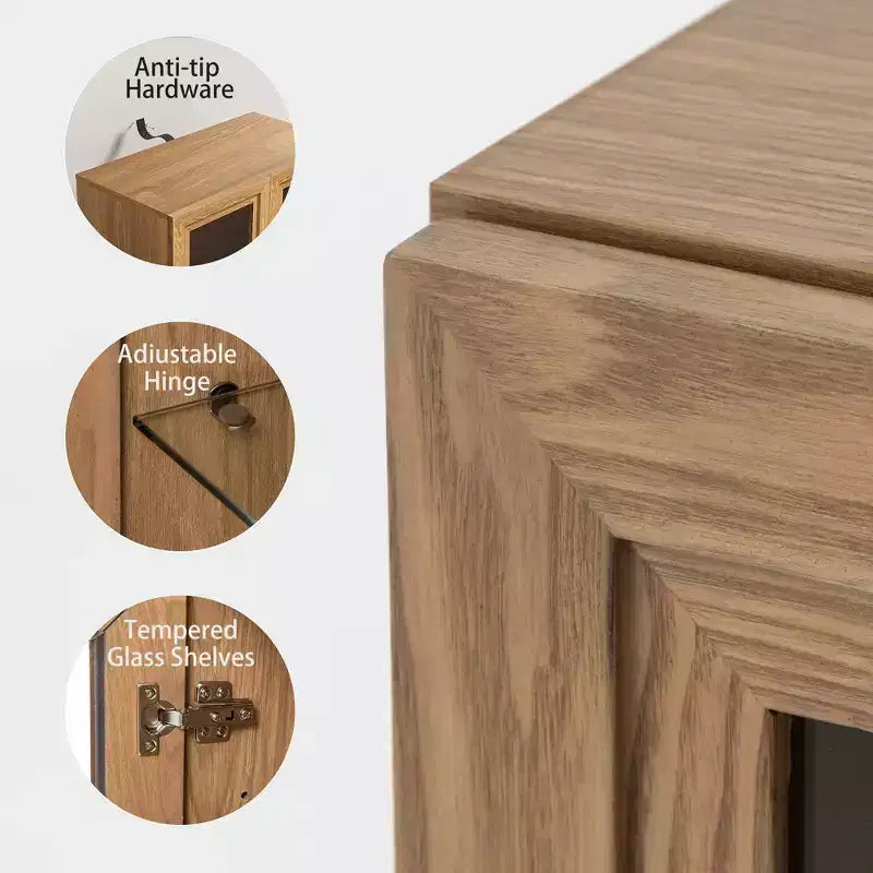 Meuble d'appoint en bois avec portes vitrées et étagères réglables – Grand 157 cm de large