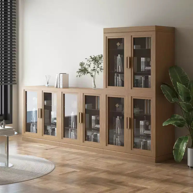 Meuble d'appoint en bois avec portes vitrées et étagères réglables – Grand 157 cm de large