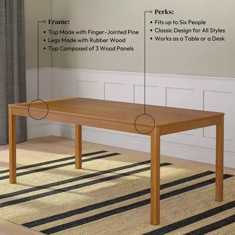 Table à manger rectangulaire en bois de 183 cm pour 6 personnes