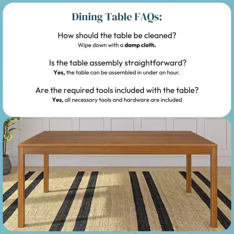 Table à manger rectangulaire en bois de 183 cm pour 6 personnes