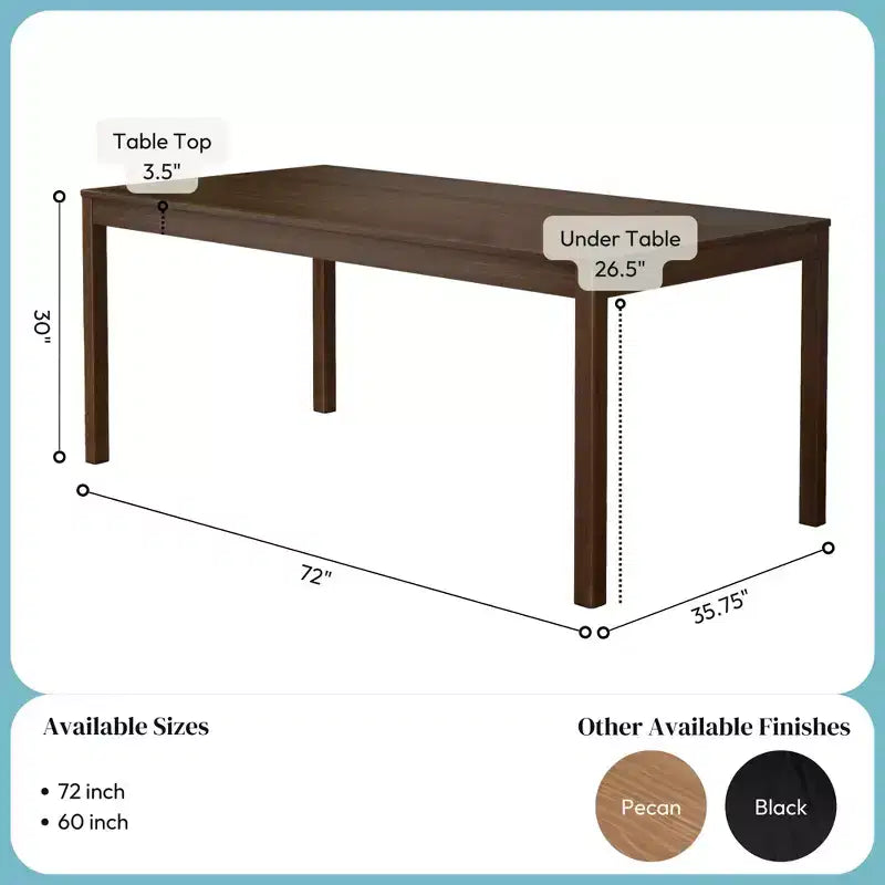 Table à manger rectangulaire en bois de 183 cm pour 6 personnes