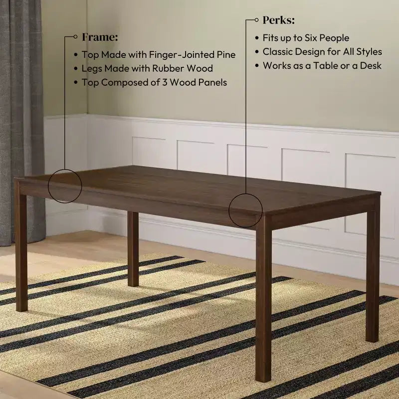Table à manger rectangulaire en bois de 183 cm pour 6 personnes