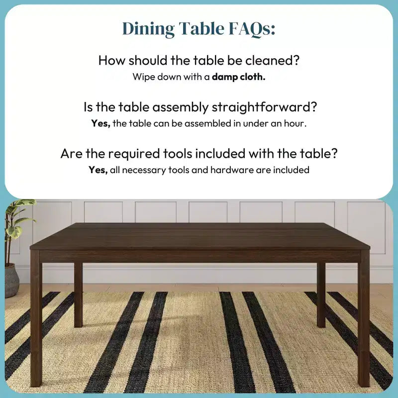 Table à manger rectangulaire en bois de 183 cm pour 6 personnes