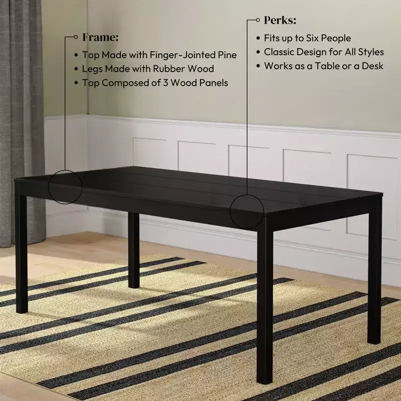 Table à manger rectangulaire en bois de 183 cm pour 6 personnes