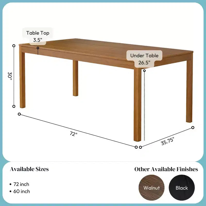 Table à manger rectangulaire en bois de 183 cm pour 6 personnes