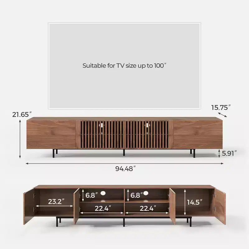Meuble TV moderne du milieu du siècle de 240 cm – Noyer, Convient aux téléviseurs jusqu'à 254 cm