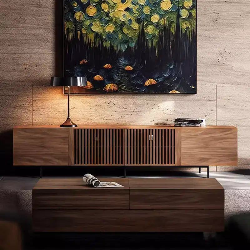 Meuble TV moderne du milieu du siècle de 240 cm – Noyer, Convient aux téléviseurs jusqu'à 254 cm