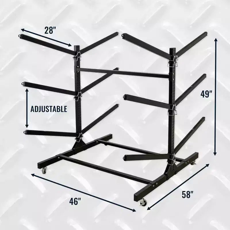 Porte-kayaks et planches à pagaie roulant double face à 6 niveaux avec roues – Noir