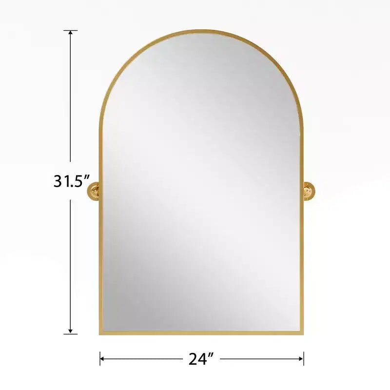 Miroir mural pivotant cintré 31x24" – Cadre en fer doré