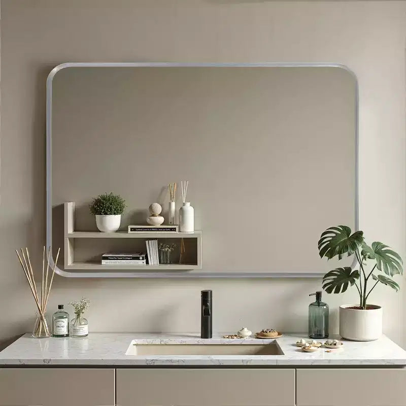 Miroir mural rectangulaire 50x32" – Cadre en alliage d'aluminium argenté