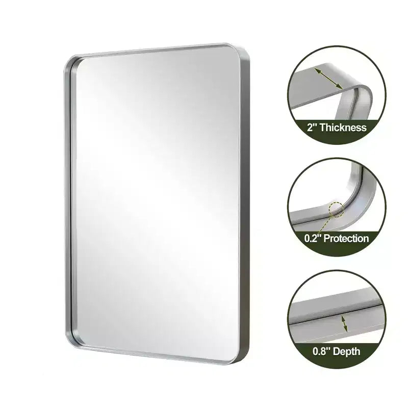 Miroir mural rectangulaire 50x32" – Cadre en alliage d'aluminium argenté
