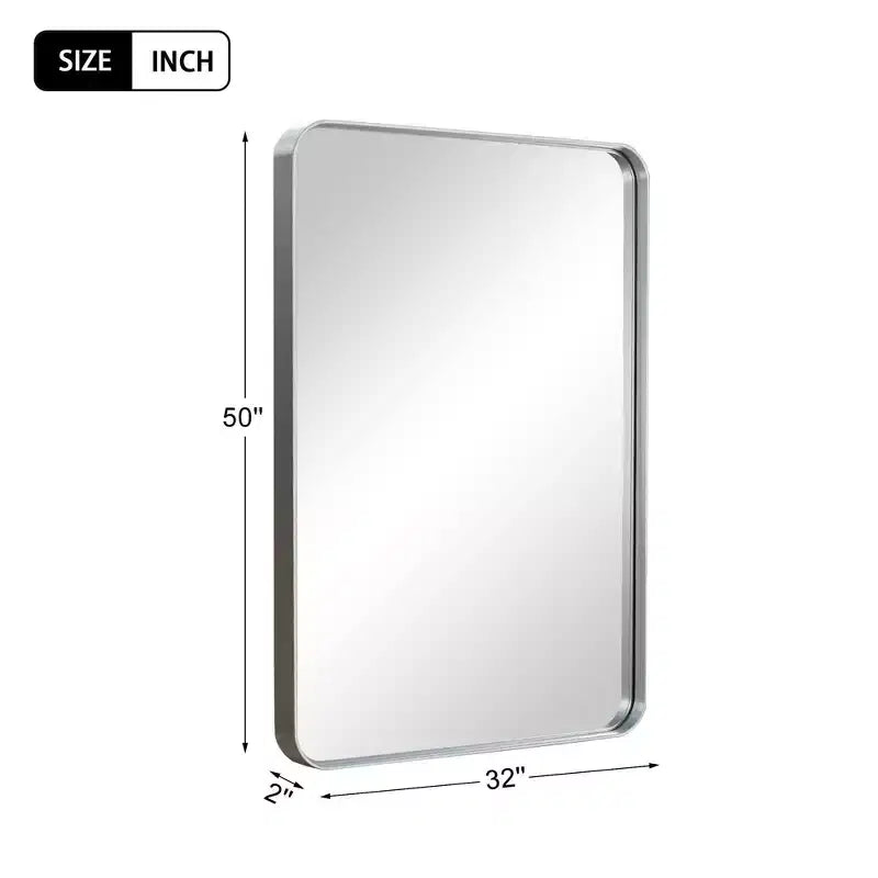 Miroir mural rectangulaire 50x32" – Cadre en alliage d'aluminium argenté