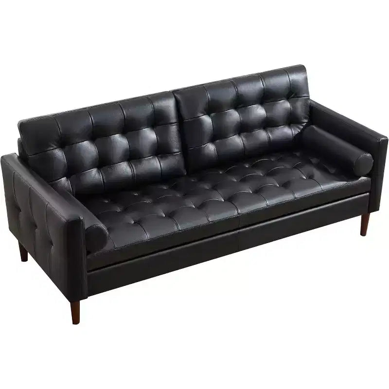 Canapé 3 places en cuir véritable de style moderne du milieu du siècle – 80 po