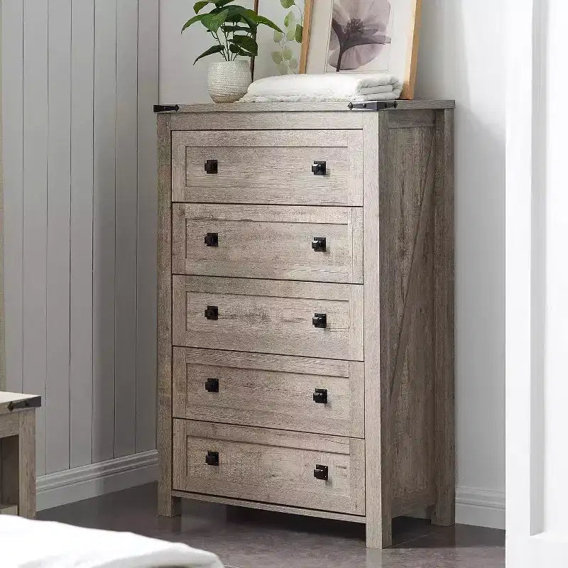 Grande commode de ferme à 6 tiroirs – Meuble de rangement rustique en bois
