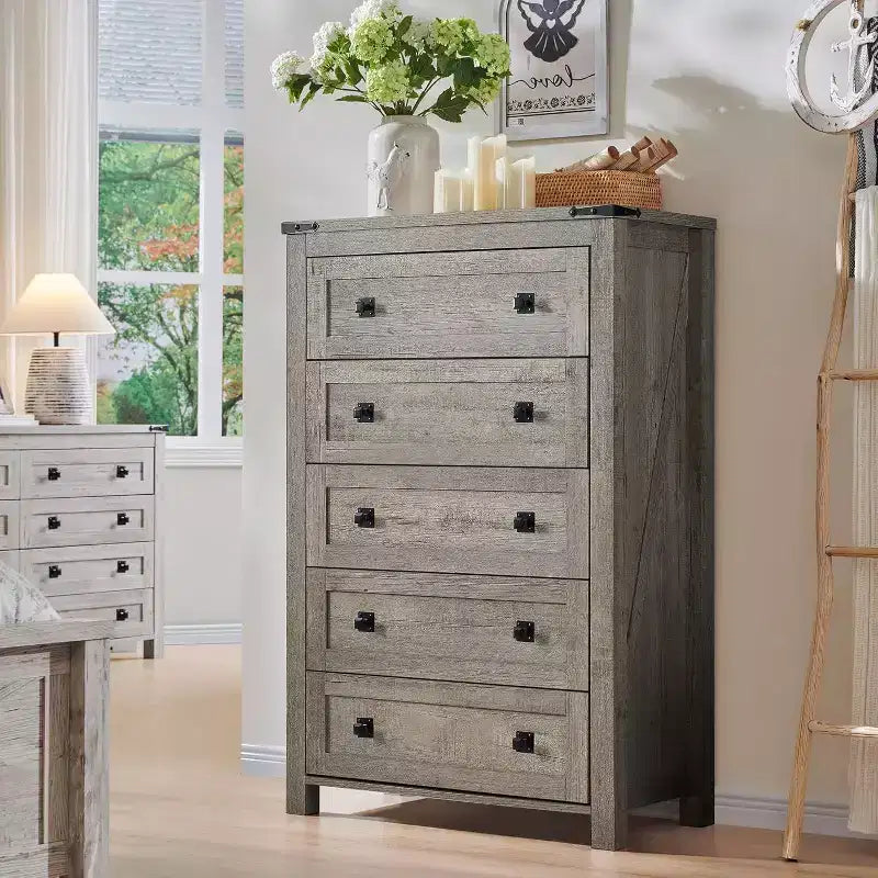 Grande commode de ferme à 6 tiroirs – Meuble de rangement rustique en bois