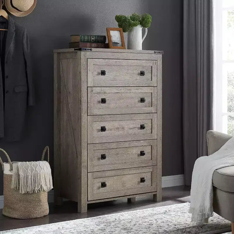 Grande commode de ferme à 6 tiroirs – Meuble de rangement rustique en bois